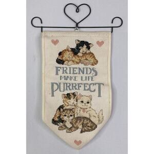 vintage handmade CATS cross stitch art friendship finished complete cat lady